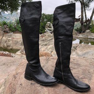 Frye Shirley Over The Knee Boots Women's 7.5 B Black Leather Riding Cuffed